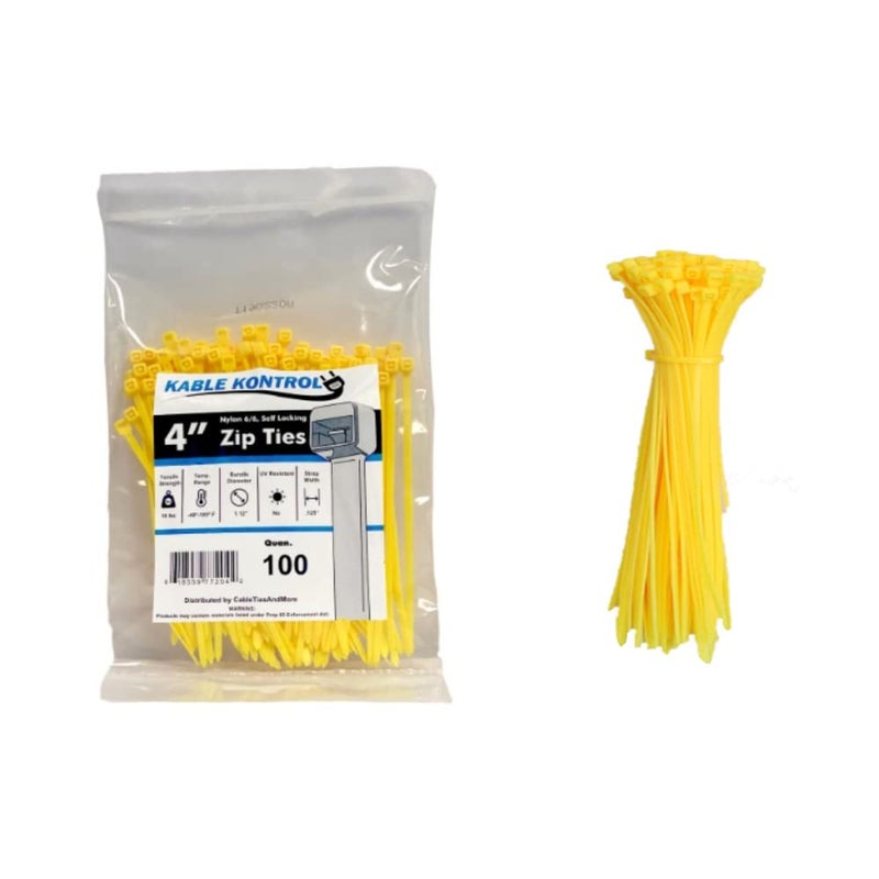 Kable Kontrol Yellow Zip Ties 4 Inch 100 Pcs  18 Lbs Tensile Strength  Self-locking Nylon Colored Cable Ties Wire Wraps for Indoor or Outdoor Use - Image 1